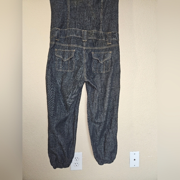 Baby Phat Y2k Vintage Dark Denim Cropped Jogger Utility Jumpsuit Size 11 - Picture 13 of 14